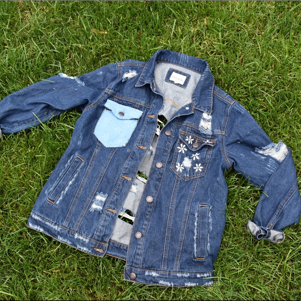 Custom Painted Oversized Ripped Jean Jacket